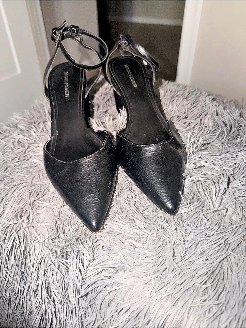Marc Fisher Black Pointed Toe Slingback Heels